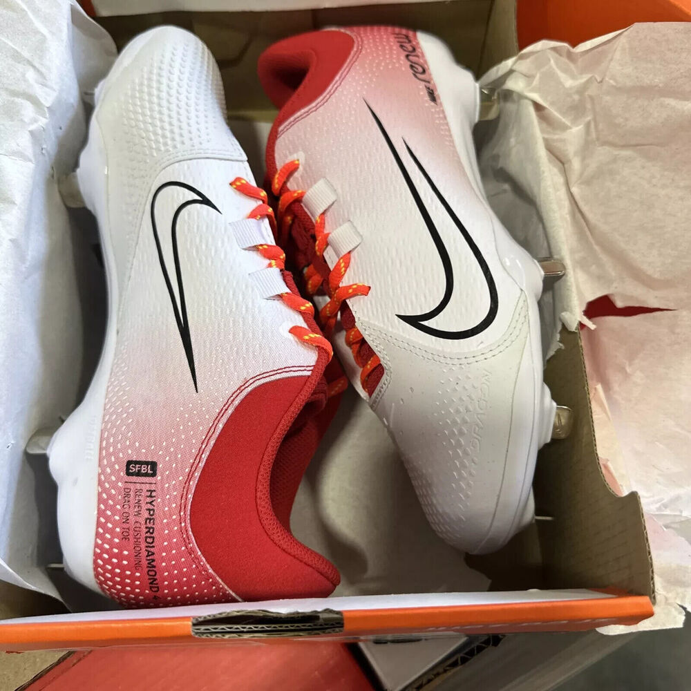 Nike Hyperdiamond 4 PRO Metal Softball Cleats White/Red Women’s Choose Your Size